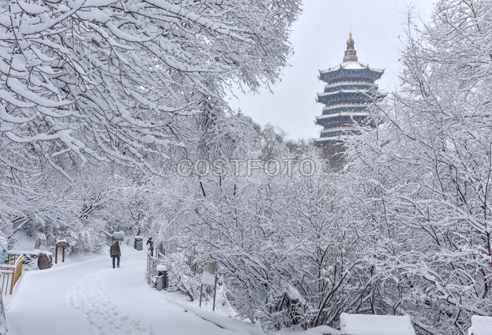 2018年3月15日，一大早暴雪还在陆续，在龙山区福寿宫的景区积雪已达到数十厘米厚。
